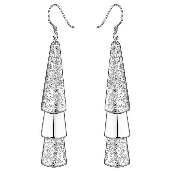 Silver Color Plated Textured Brass Triangle Dangle Earrings
