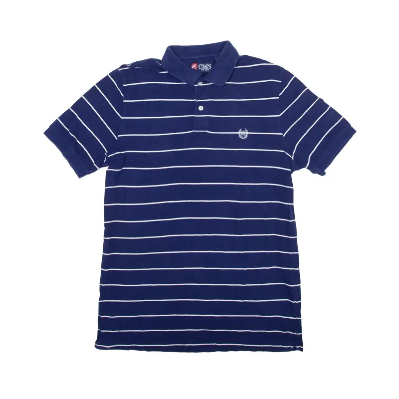 CHAPS Polo Shirt Blue Striped Short Sleeve Mens M