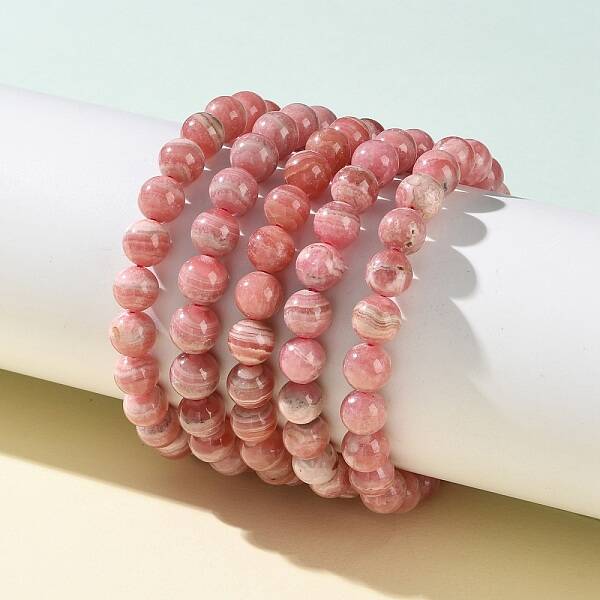Natural Argentina Rhodochrosite Beaded Stretch Bracelets
