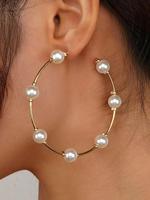 Women's Temperament Elegant Faux Pearl Decor Hoop Earrings, Exquisite Trendy Hoop Earrings, Gorgeous Jewelry As Gift for Her