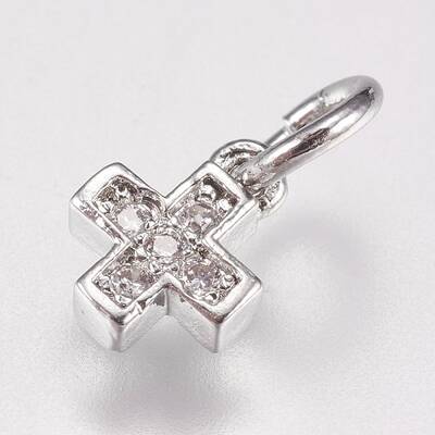 Brass Micro Pave Cubic Zirconia Tiny Cross Charms
