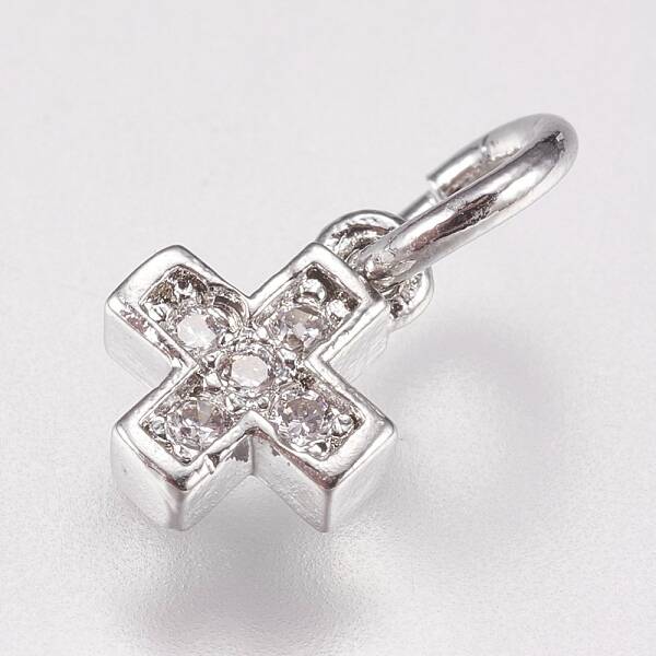 Brass Micro Pave Cubic Zirconia Tiny Cross Charms