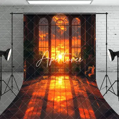 Aperturee Orange Sunset Window Scenery Sweep Photo Backdrop, 5X7FT(1.5X2.1M), 42 USD, sweep backdrops, DMSD0Y48-D