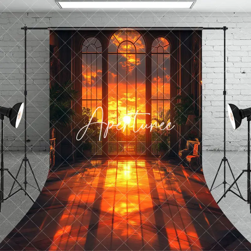 Aperturee Orange Sunset Window Scenery Sweep Photo Backdrop, 5X7FT(1.5X2.1M), 42 USD, sweep backdrops, DMSD0Y48-D