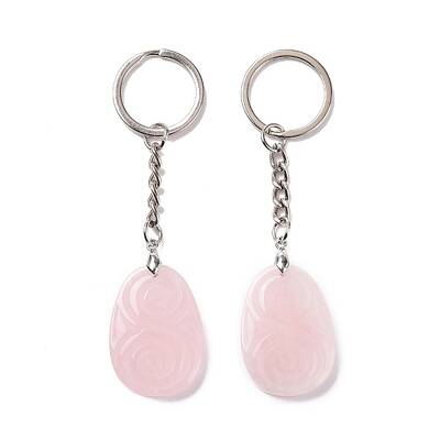 Natural Rose Quartz Teardrop with Spiral Pendant Keychain