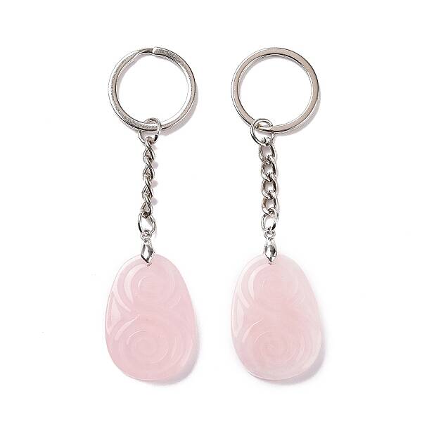 Natural Rose Quartz Teardrop with Spiral Pendant Keychain