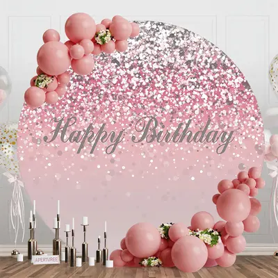 Pink Silver Glitter Bokeh Round Birthday Backdrop - Aperturee