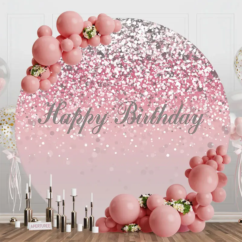 Pink Silver Glitter Bokeh Round Birthday Backdrop - Aperturee