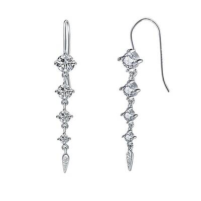 Rhodium Plated 925 Sterling Silver Teardrop Tassel Dangle Earrings for Women