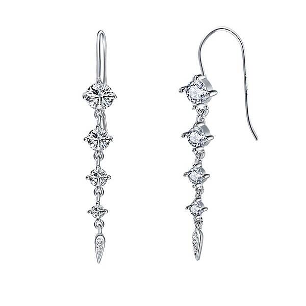 Rhodium Plated 925 Sterling Silver Teardrop Tassel Dangle Earrings for Women