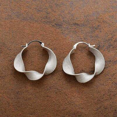 Textured Twist Brass Hoop Earrings for Women