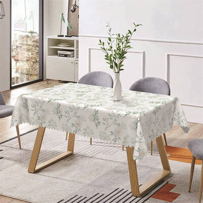 White Floral Greenery Spring Rectangle Tablecloth - Aperturee