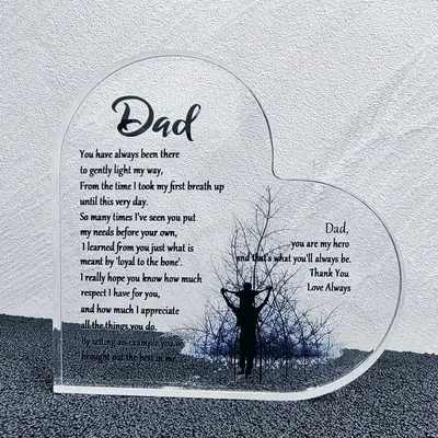 Room Decor Heart Shaped Dad Acrylic Ornament, Modern Acrylic Plaque, Plaque Gift, Home Decor for Living Room Bedroom Office