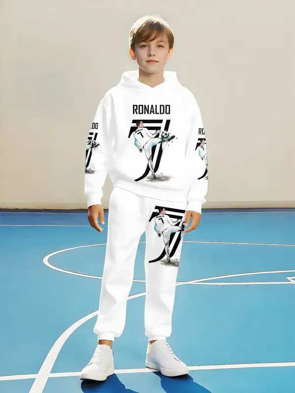 Boys' Casual Pixel Adventure Hoodie Set, Comfortable Polyester Blend, Long Sleeve, Perfect for Spring & Fall