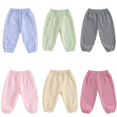 Toddler Baby Girls Boys Checkered Pants Elastic Waist Bottoms Basic Plain Casual Loose Bloomers Trousers Gingham Pull On Jogg...