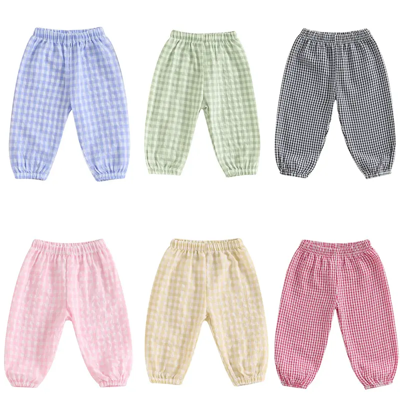 Toddler Baby Girls Boys Checkered Pants Elastic Waist Bottoms Basic Plain Casual Loose Bloomers Trousers Gingham Pull On Jogg...
