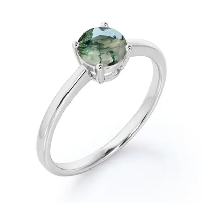 Sterling Silver Round Moss Agate Personalized Engraved Ring For Women