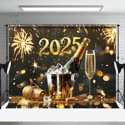 Luxury Golden Ice Beer 2025 New Year Backdrop - Aperturee