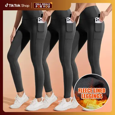 [Size up recommended] Viconow Fleece Lined Leggings for Women with Pockets-High Waist Tummy Control Soft Warm Yoga Workout Pa...