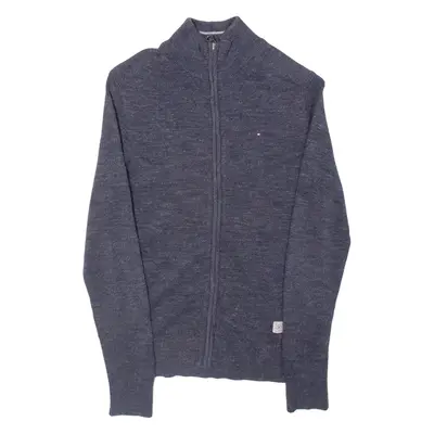 TOMMY HILFIGER Mens Cardigan Blue High Neck Tight Knit S