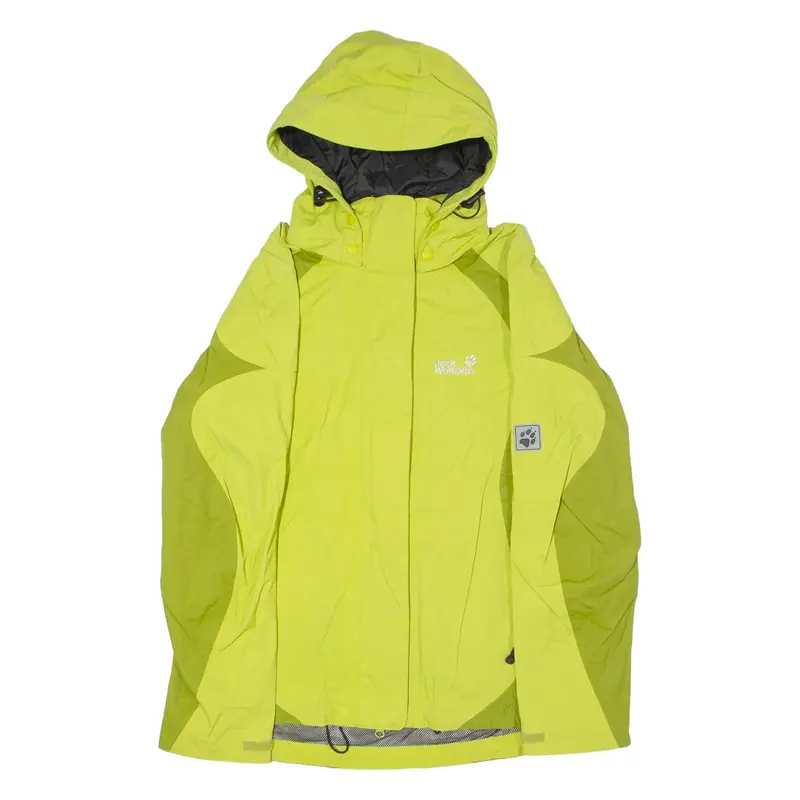 JACK WOLFSKIN Womens Rain Jacket Green Hooded Colourblock UK 16