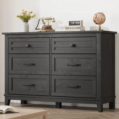 Garvee Wide 6 Drawer Dresser for Bedroom, 47 Farmhouse Wooden Chestwith Storage Freestanding, Wooden Closet Storage Chest fo...