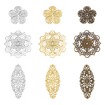 54Pcs 9 Style Iron Filigree Joiners Links