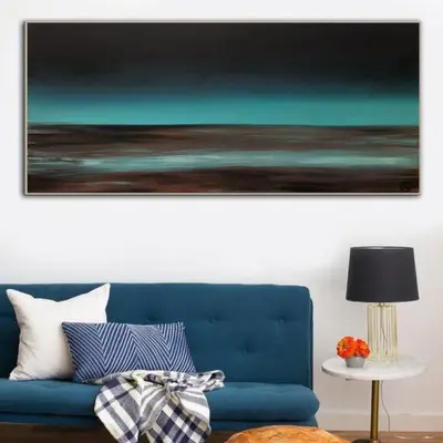 Large Abstract Landscape Painting Blue Wall Art Original Artwork Frame Painting Acrylic Painting On Canvas Modern Wall Living...