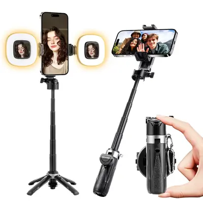 New Portable Selfie Stick, Magnetic Selfie Stick, Selfie Stick With Fill Light, Smartphone Tripod Stand All in 1 with Wireles...