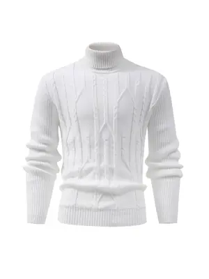 Men's Textured Drop Shoulder Turtle Neck Sweater, Casual Regular Fit Long Sleeve Knitwear, Men's Knit Clothing For Fall & Wi...