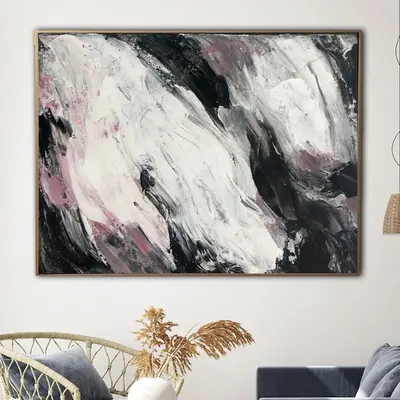 Black and White Wall Art Abstract Shapes Artwork Marble Painting Canvas Abstract Expressionism Art Pink Splash Canvas Texture...