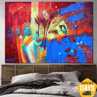 Original Red and Blue Paintings On Canvas Colorful Fine Art Abstract Handmade Painting Support Ukraine Artist Wall Decor | MI...