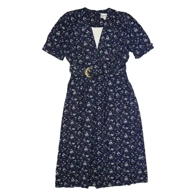 SL FASHIONS Womens A-Line Dress Blue 90s Floral Long Sleeve Long M