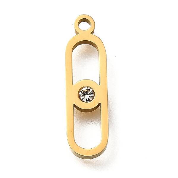 304 Stainless Steel Rhinestone Oval Pendants