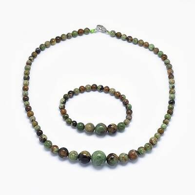 Natural Green Opal Graduated Beads Necklaces and Bracelets Jewelry Sets