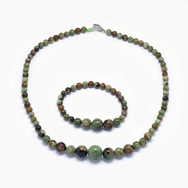 Natural Green Opal Graduated Beads Necklaces and Bracelets Jewelry Sets