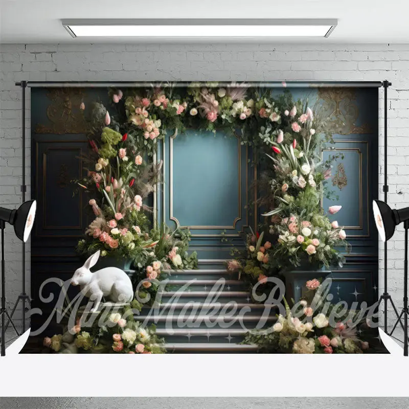 Green Plant Flowers Rabbit Sculpture Easter Backdrop - Aperturee