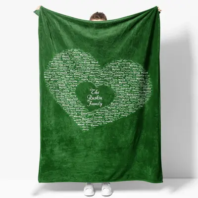 Bright Royal Green Custom Family Name Heart Blanket - Aperturee