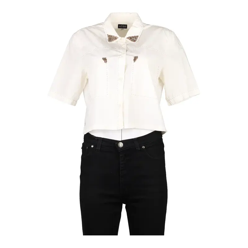 Armani Jeans Cropped Blouse - Medium White Cotton