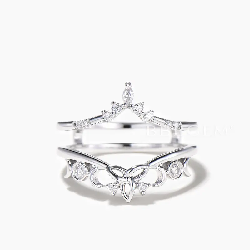 Mixed Cut Moissanite Diamond Band Double Curved Celtic Knot Ring Enhancer