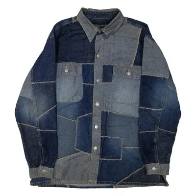 VIBES Mens Denim Jacket Blue Patchwork L