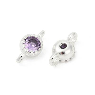 Brass Cubic Zirconia Flat Round Connector Charms