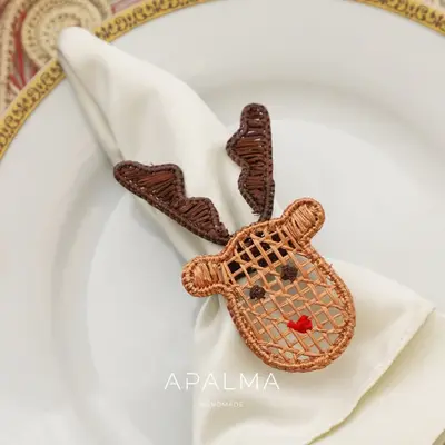 Reindeer Napkin Holder - Holiday Edition, Iraca Palm, 100% handmade napkin ring for christmas table decor | Packaging: Pack o...