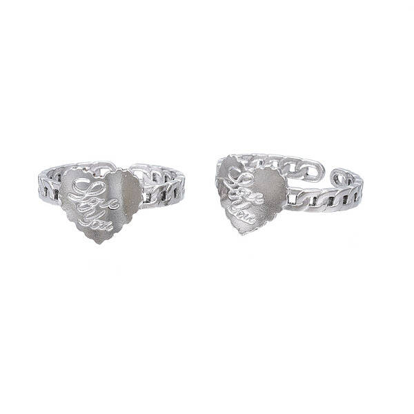 Non-Tarnish 304 Stainless Steel Heart with Word Love You Open Cuff Ring for Women