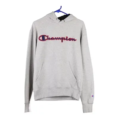 Champion Embroidered Hoodie - Small Grey Cotton Blend