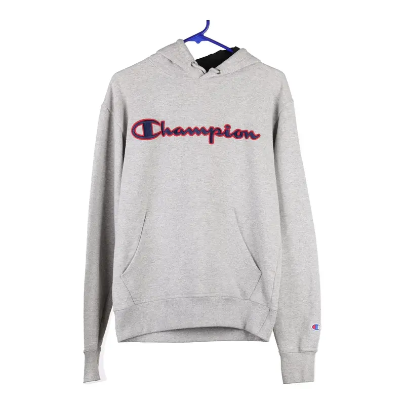 Champion Embroidered Hoodie - Small Grey Cotton Blend