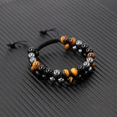 Triple Protection Bracelet Natural Stone Bracelet Gemstone Beaded Bracelet Double Layer Boho Style for Men Women Daily Use Ad...