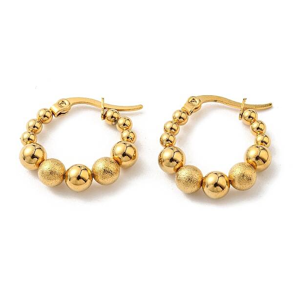 PVD Vacuum Plating 304 Stainless Steel Beaded Hoop Earrings for Women