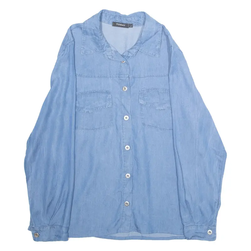 TODAY Womens Blouse Blue Collared Long Sleeve L