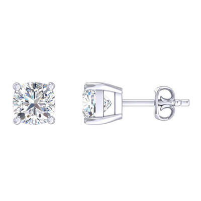 Certified Lab Grown Four Prong Cushion Cut Diamond Stud Earring | 14K White Gold 4 ct. tw.